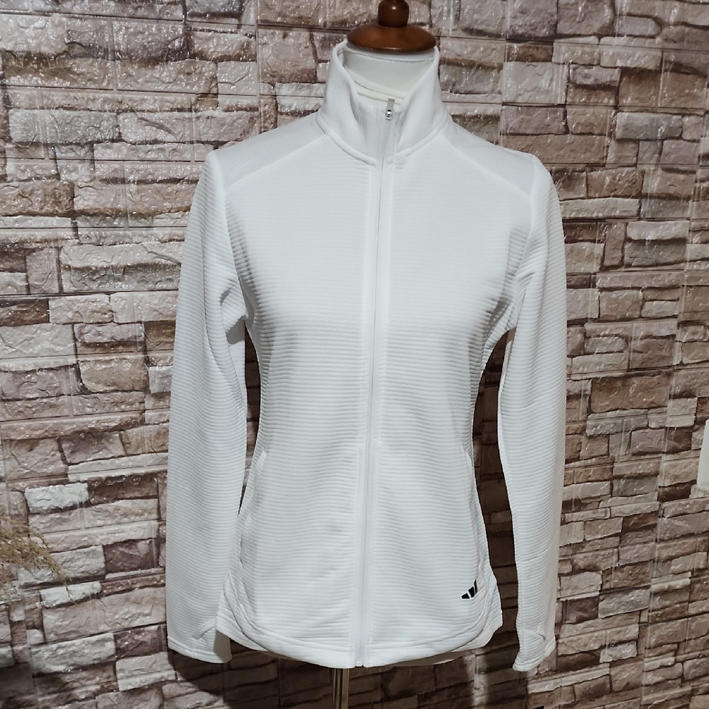 adidas White Ribbed Full-Zip Women's Jacket
